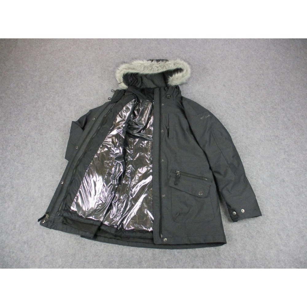 Columbia Jacket Womens XS Gray Omni Heat Interchange Parka Fur Trim Hooded Coat